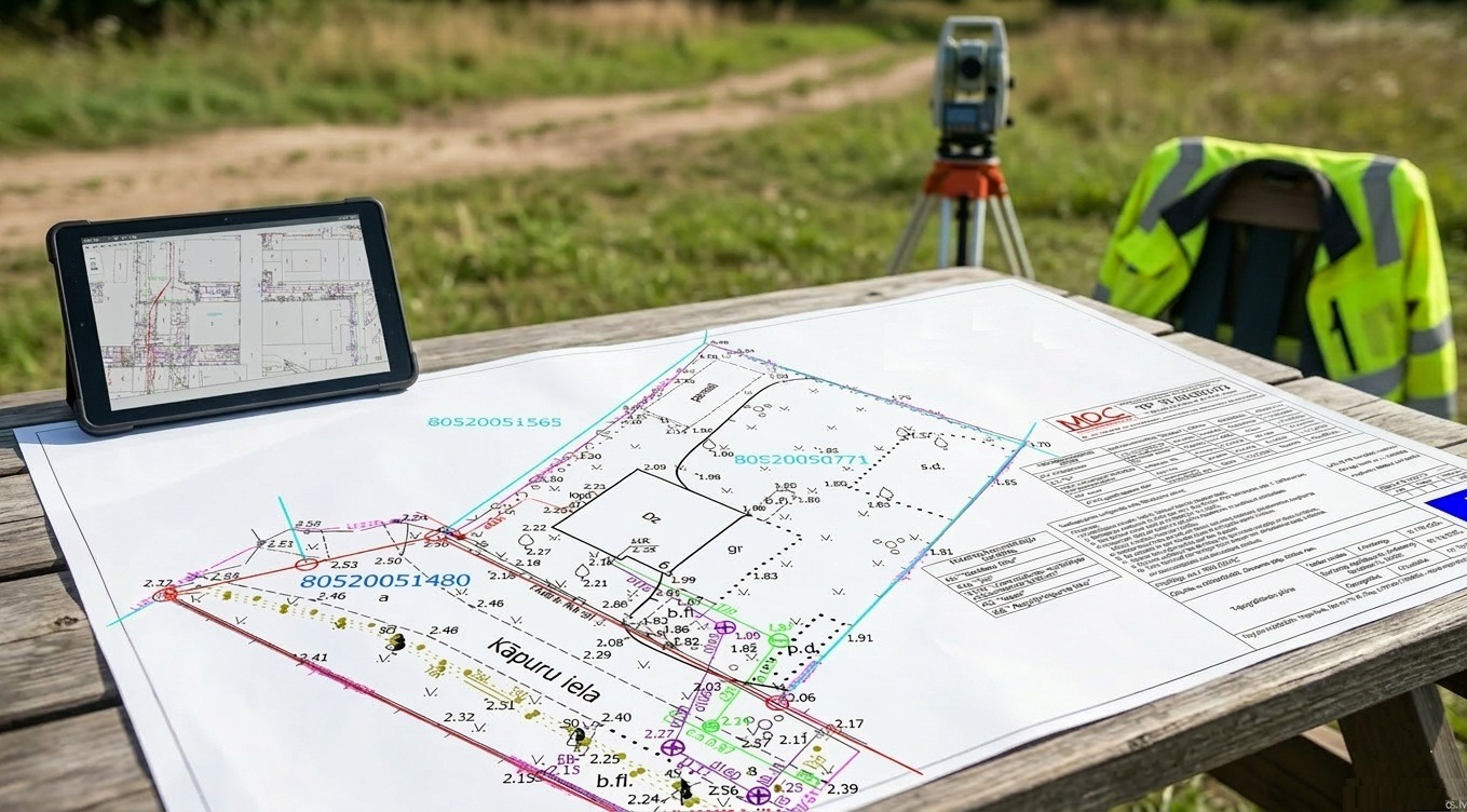 Topogrāfiskā uzmērīšana apvidū — topogrāfiskais plāns un ģeodēziskais instruments SIA Ģeodēzists